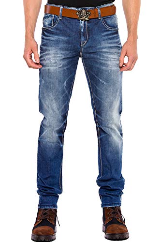 Cipo & Baxx Herren Jeans Hose Denim Regular Slim Fit Dicke Naht Jeanshose Blau W34 L34 von Cipo & Baxx