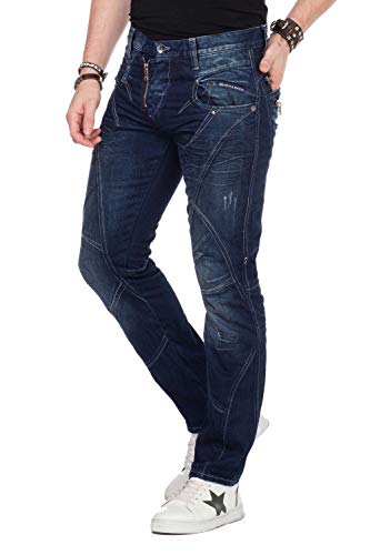 Cipo & Baxx Herren Jeans C-0768 – Regular Fit Straight Jeans Hose, Modern Denim dunkelblau mit Kontrastnähten, Bequeme langlebige Herren Freizeithose im klassischen Stil - C-0768-W36-L32 von Cipo & Baxx