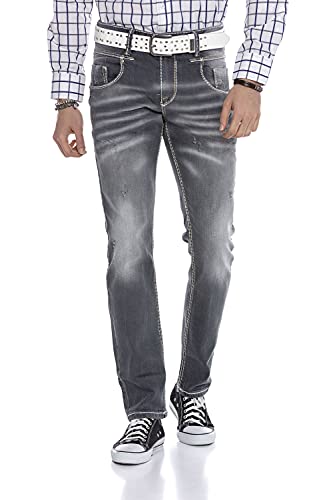 Cipo & Baxx Herren Jeans Hose Denim Used Design Destroyed Pants Straight Fit Regular Casual Jeanshose CD668 Grau W32 L34 von Cipo & Baxx