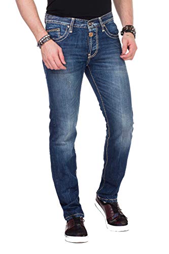 Cipo & Baxx Herren Jeans Hose Designer Hose Denim Straight Fit Freizeit Jeanshosen W36 L32 Blau von Cipo & Baxx