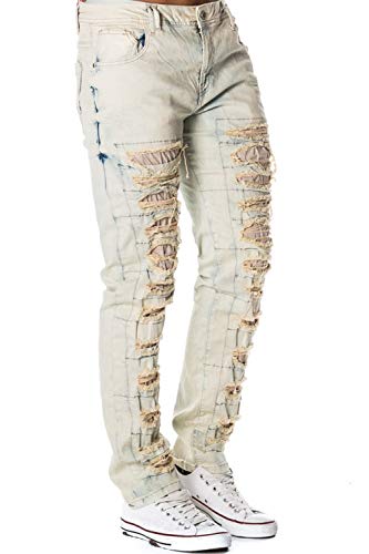 Cipo & Baxx Herren Jeans Hose Destroyed Used Hose Frayed Denim Straight Fit Waschung Jeanshose CD262 Hellblau W31 L34 von Cipo & Baxx