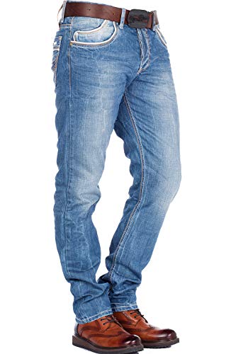 Cipo & Baxx Herren Jeans Hose Dicke Naht Modern Denim Slim Fit Jeans Regular-Fit Straight Hose W34 L32 Blau von Cipo & Baxx