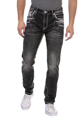 Cipo & Baxx Herren Jeans Hose Freizeit Regular Fit Stickerei Denim Pants CD719 Schwarz W33 L32 von Cipo & Baxx