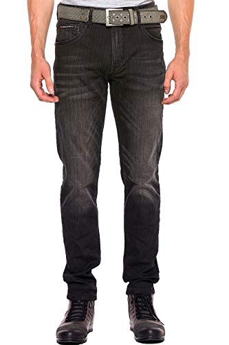 Cipo & Baxx Herren Jeans Hose Klassich Denim 5-Pocket Design Regular Fit Jeanshose Used Look Hose Schwarz W34 L34 von Cipo & Baxx