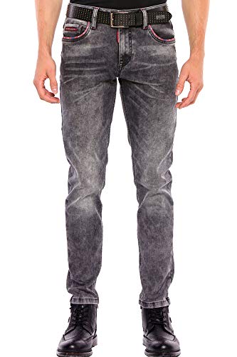 Cipo & Baxx Herren Jeans Hose Klassich Regular Fit Acid Waschung Five-Pocket Design Jeanshose Schwarz W36 L34 von Cipo & Baxx
