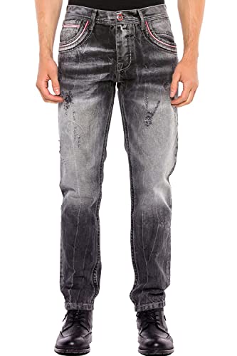 Cipo & Baxx Herren Jeans Hose Klassich Regular Straight Fit Denim Pants Jeanshose Schwarz W32 L34 von Cipo & Baxx