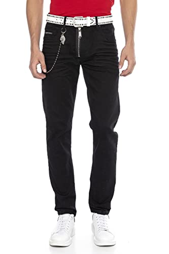 Cipo & Baxx Herren Jeans Hose Klassisch Kette Straight Fit Denim Pants CD675 Schwarz W33 L32 von Cipo & Baxx