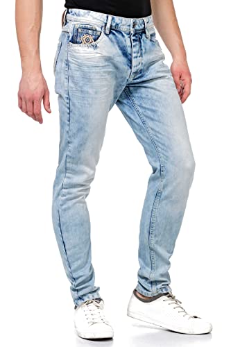 Cipo & Baxx Herren Jeans Hose Pants Freizeithose Straight Fit Denimhose Iceblue CD319X W32 L32 Blau von Cipo & Baxx