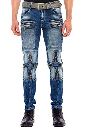 Cipo & Baxx Herren Jeans Hose Regular Fit Biker Denim Verwaschen Reißverschluss 5-Pocket Jeanshose Blau W33 L32 Cipo & Baxx Herren Jeans Hose Regular Fit Biker Denim Verwaschen Reißverschluss 5-Pocket Jeanshose Blau W33 L32 von Cipo & Baxx
