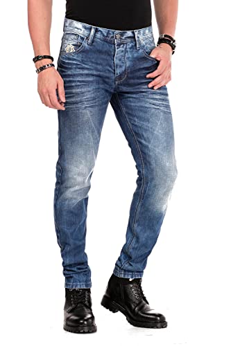 Cipo & Baxx Herren Jeans Hose Regular-Fit Verwaschen Denim Hose Men Freizeit Pants CD319Y Blau W29 L32 von Cipo & Baxx