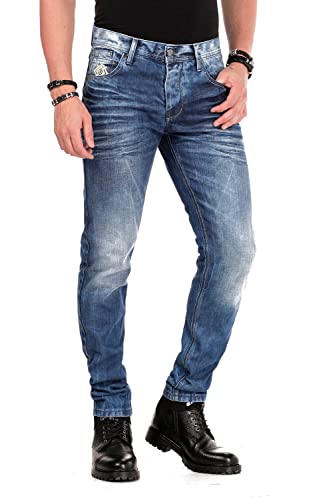 Cipo & Baxx Herren CD319Y Jeans Hose Straight Fit Verwaschen Denim Hose Men Freizeit Pants Blau - CD319Y-BLUE-W32-L32 von Cipo & Baxx