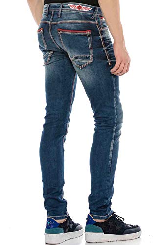 Cipo & Baxx Herren Jeans Hose Regular Slim Fit Denim Jeanshose Dicke Naht Blau W38 L34 von Cipo & Baxx