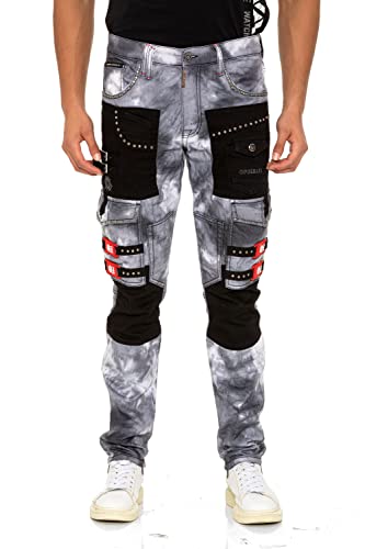 Cipo & Baxx Herren Jeans Hose Rockig Nieten Straight Fit Denim Pants CD805 Grau W36-L32 von Cipo & Baxx