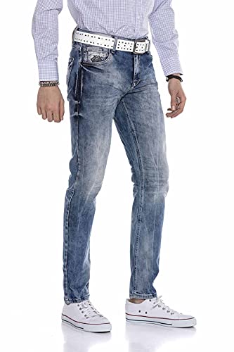 Cipo & Baxx Herren Jeans Hose Slim Fit Kontrastnaht Regular Denim Pants Freizeithose CD319 Blau W30 L32 von Cipo & Baxx