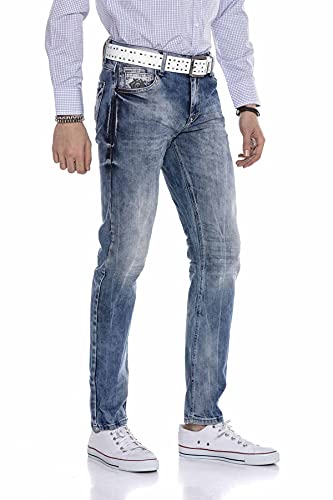 Cipo & Baxx Herren Jeans Hose Straight Fit Kontrastnaht Regular Denim Pants Freizeithose CD319 Blau W38 L32 von Cipo & Baxx