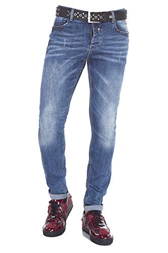 Cipo & Baxx Herren Jeans Hose Slim Fit-Men Basic Used Modern Regular Fit Denim Hose CD402 Blau W30 L34 von Cipo & Baxx