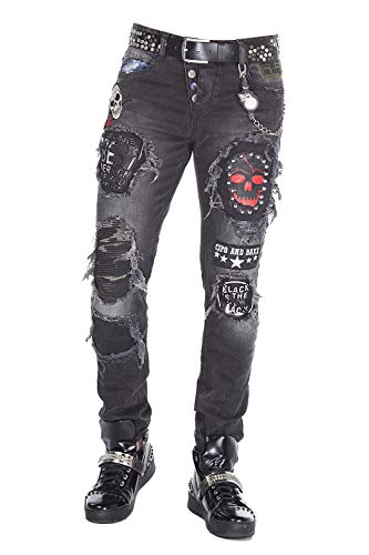 Cipo & Baxx Herren Jeans Hose Slim-Fit Ripped Frayed Destroyed Skinny Fit Regular Fit Denim Hose mit Batches Schwarz W33 L32 von Cipo & Baxx