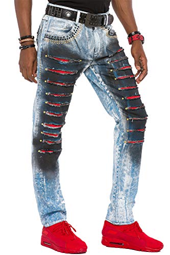Cipo & Baxx Herren CD526 Blau Jeans Hose Slim Fit Ripped Patched Jeans Rockige Nieten Denim Destroyed Hose von Cipo & Baxx
