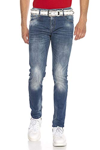 Cipo & Baxx Herren CD319B Jeans Hose Crinkle-Effekt Denim Slim Fit Schlicht Jeanshose Design Röhrenjeans - CD319B-BLUE-W33-L34 von Cipo & Baxx