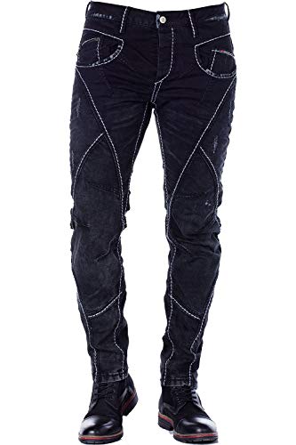 Cipo & Baxx Herren Jeans Hose Straight Fit Denim Hose mit Kontrastnähten Schwarz W33 L32 von Cipo & Baxx