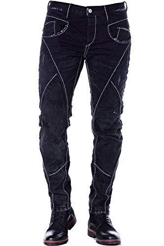 Cipo & Baxx Herren Jeans Hose Straight Fit Denim Hose mit Kontrastnähten Schwarz W34 L32 von Cipo & Baxx