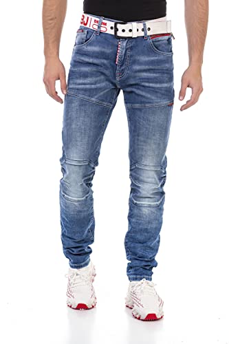 Cipo & Baxx Herren Jeans Hose Straight Fit Denim Jeanshose Reißverschluss Naht Pants CD698 Blau W31 L32 von Cipo & Baxx