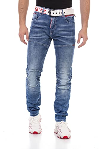 Cipo & Baxx Herren Jeans Hose Straight Fit Denim Jeanshose Reißverschluss Naht Pants CD698 Blau W42 L34 von Cipo & Baxx