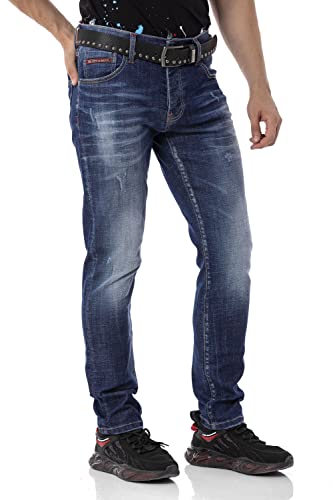 Cipo & Baxx Herren Jeans Hose Straight Fit Denim Regular Fit Basic Jeanshose CD804 Blau W36 L32 von Cipo & Baxx