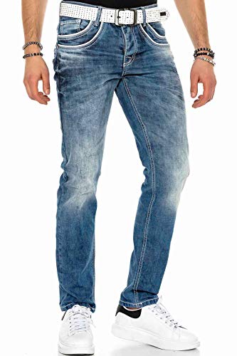 Cipo & Baxx Herren Jeans Hose Used Look Regular Fit Vintage Denim Blau C-1127 von Cipo & Baxx