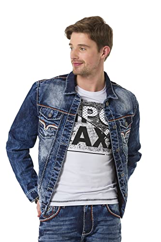 Cipo & Baxx Herren Jeansjacke CJ279 Blau – Stylische Denim Jacke im Modernen Design mit Stehkragen, Used-Waschung & Ziernähten – Modische Übergangsjacke für Alltag, Freizeit & Party – CJ279 Blau L von Cipo & Baxx