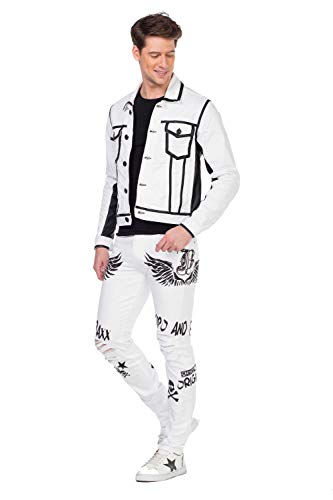 Cipo & Baxx Herren Jeans Jacke Outdoorjacke Biker-Stil Übergangsjacke mit Lederoptik Weiß Gr.L von Cipo & Baxx
