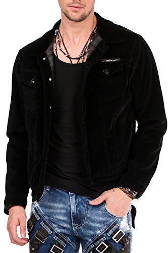Cipo & Baxx Herren Jacke CJ226 Schwarz – Stylische Cordjacke im Modernen Design mit Knopfverschluss & Brusttaschen – Modische Übergangsjacke für Alltag, Freizeit & Party – CJ226 Schwarz L von Cipo & Baxx