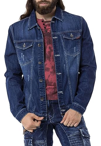 Cipo & Baxx Herren Jeans Jacke Übergangsjacke Baumwolle mit Taschen CJ289 Dunkelblau XXL von Cipo & Baxx