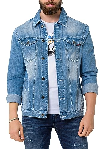 Cipo & Baxx Herren Jeans Jacke Übergangsjacke Baumwolle mit Taschen CJ289 Hellblau M von Cipo & Baxx