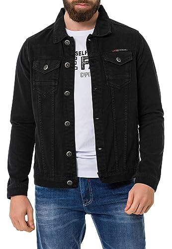 Cipo & Baxx Herren Jeans Jacke Übergangsjacke Baumwolle mit Taschen CJ289 Mattschwarz L von Cipo & Baxx