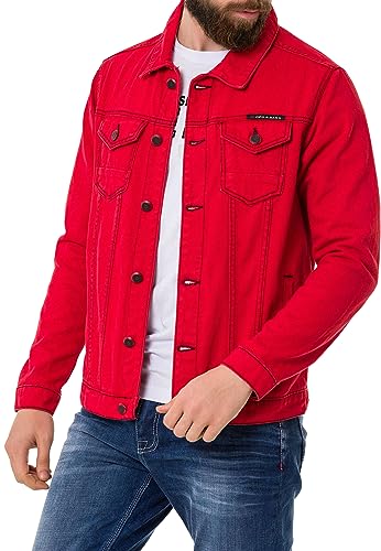Cipo & Baxx Herren Jeansjacke CJ289 Rot – Denimjacke im Casual Streetwear Stil mit Knöpfen & Brusttaschen – Übergangsjacke für Alltag & Freizeit - CJ289 Rot S von Cipo & Baxx