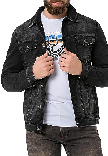 Cipo & Baxx Herren Jeans Jacke Übergangsjacke Baumwolle mit Taschen CJ289 Schwarz XXL von Cipo & Baxx