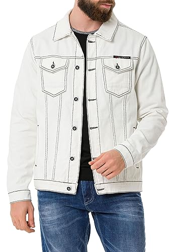 Cipo & Baxx Herren Jeansjacke CJ289 Weiß – Denimjacke im Casual Streetwear Stil mit Knöpfen & Brusttaschen – Übergangsjacke für Alltag & Freizeit - CJ289 Weiß L von Cipo & Baxx