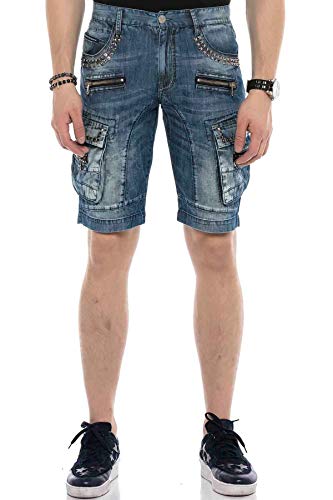 Cipo & Baxx Herren Jeans Shorts Denim Freizeit Kurze Hose Cargo Premium Nieten Bermuda Capri CK203 Blau W40 von Cipo & Baxx