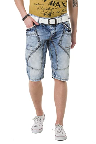 Cipo & Baxx Herren Jeans Shorts Kurze Hose Bermuda Capri Waschung Nahtdesign Denim Freizeitshorts CK270 Blau W30 von Cipo & Baxx