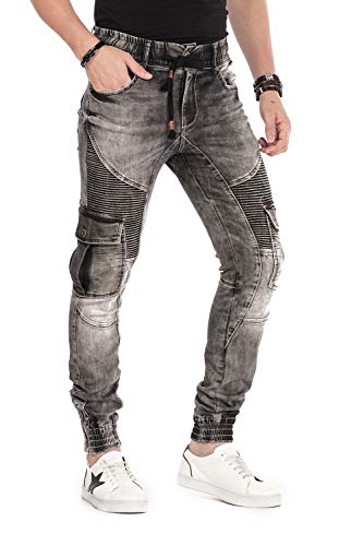 Cipo & Baxx Herren Jeans Sweat-Stil Jogpants Jeans Jogger Hose Slim Fit Cargo Denim Leg W38 L32 Black von Cipo & Baxx