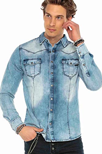 Cipo & Baxx Herren Jeanshemd Denim Hemd Shirt Klassisch Design CH165 Hellblau XXL von Cipo & Baxx