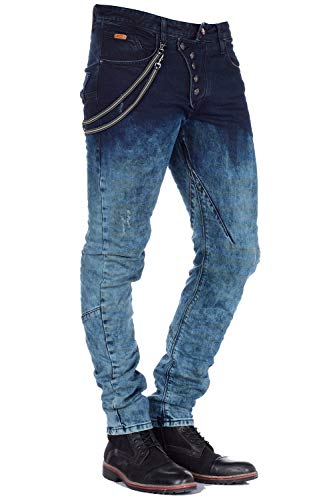 Cipo & Baxx Herren Jeanshose Ausgefallen Destroyed Slim Fit Denim Hose CD155 Blau W38 L34 von Cipo & Baxx