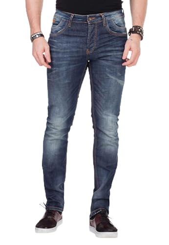 Cipo & Baxx Herren CD186A Jeanshose Basic Regular Fit Vintage Denim Jeans Hose Blau - CD186A-BLUE-W38-L34 von Cipo & Baxx