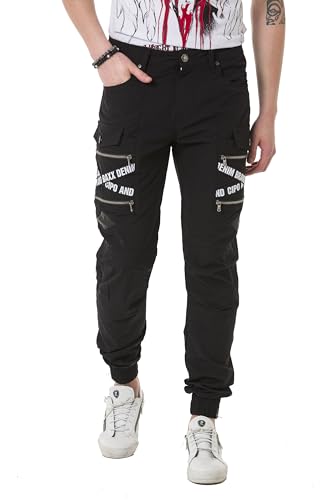 Cipo & Baxx Herren Jeanshose Cargotaschen Reißverschluss Regular Fit CD785 Schwarz W31 L34 von Cipo & Baxx
