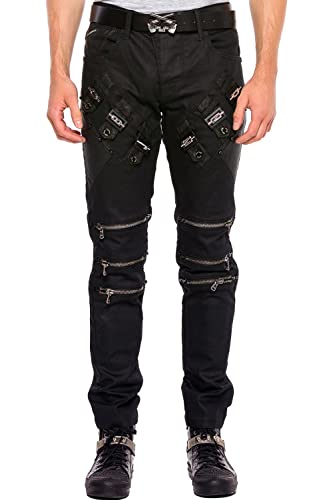 Cipo & Baxx Herren Jeanshose Denim Biker Hose Regular Fit Reißverschluss Design Modern Pants Jeans Hose Schwarz W42 L32 von Cipo & Baxx