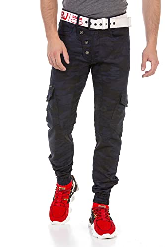 Cipo & Baxx Herren Jeanshose Denim Jogger Cargo Hose Camouflage Pants CD690 Blaucamouflage W36 L32 von Cipo & Baxx