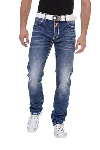 Cipo & Baxx Herren Jeanshose Denim Kontrastnähte Straight Fit Regular Jeans Hose Pants CD704 Blau W31 L32 von Cipo & Baxx