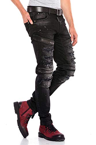 Cipo & Baxx Herren Jeanshose Destroyed Regular Fit Denim Hose Pants Labeldetails Zerrisen Hose Design Jeans Hose Schwarz W32 L34 von Cipo & Baxx
