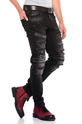 Cipo & Baxx Herren Jeanshose Destroyed Regular Fit Denim Hose Pants Labeldetails Zerrisen Hose Design Jeans Hose Schwarz W36 L32 von Cipo & Baxx